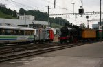 SOB - Re 4/4 456 095-9 bei der Ausfahrt aus dem Bahnhof Herisau Richtung St.Gallen am 04.07.2010.