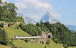 Am 25.Juli 2013 war ein Regionalzug der SOB auf der Strecke Arth-Goldau - Biberbrugg auf dem Weg Richtung Romanshorn.