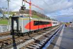 Der SOB A Bodan, 50 85 18-35 719-7, mit zwei VAE BDt und einem Flirt abgestellt in Herisau, 27.01.2014.