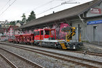 SOB Robel Tm 234 502-3 mit Schotterzug steht im Bahnhof Wädenswil ZH.Bild vom 10.5.2016