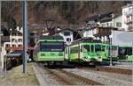 In Le Sépey kreuzen sich der TPC Beh 4/8 591 nach Les Diablerets und der BDe 4/4 404 mit Bt und einem weiteren BDe 4/4 nach Aigle, wobei beide Züge die Strecke nach Les Planches gemeinsam