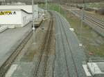 Doppelspurausbau Landquart-Chur,hier in Trimmis mit Blick in Richtung Landquart.Die Station Trimmis(Halt bei Bedarf)wurde im zuge des Doppelspurausbaues aufgehoben.Ganz rechts die SBB Doppelspur. 28.02.07