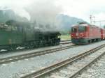 Erffnungsfest Bahnhof Chur,Begegnung von Dampflok G 4/5 107 mit  Ge 4/4 II 622 in Untervaz.24.05.08