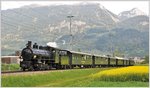 Muttertags Dampfextrazug  Davoser Rundfahrt mit G 4/5 107  Albula . Hier ist der Zug bei Bonazüns unterwegs. (08.05.216)