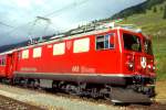 RhB - Ge 4/4I 603  BADUS  am 04.09.1996 in S-CHANF - STRECKEN-LOKOMOTIVE - bernahme 13.08.1947 - SLM3922/MFO/BBC - 1184 KW - Gewicht 48,00t - LP 12,10m - zulssige Geschwindigkeit 80 km/h. Hinweis: noch mit Scherenpantograf
