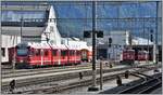 ABe 8/12 3511, Hilfswagen 9101, Ge 6/6 II 703  St.Moritz  und Ge 4/4 II 615  Klosters  in Landquart. (09.09.2019)