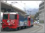 Imagepflege fr die Stromindustrie (RePower) in Chur. Ge 4/4 II 615  Klosters  und 617  Ilanz  anlsslich der Pressefahrt auf Gleis 2 der Arosabahn. (18.10.2010)