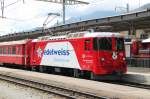 Ge4/4 II 618 im Design der Ferienfluggesellschaft  edelweiss  am 04.05.13 in Landquart.Der Zufall will es,das ein Pilot von  edelweiss  zu 20% als Lokfhrer bei der RhB arbeitet.