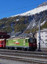 RhB: Ge 4/4 ll 630 wartet am 18. Oktober 2013 in Samedan auf ihren nchsten Einsatz.
Foto: Walter Ruetsch