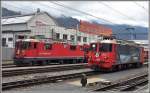 Ge 4/4 II 621  Felsberg  und 615  Klosters  in Landquart. (25.08.2015)