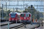 Überfuhrfahrt mit ABe 8/12 3502 und Güterzug mit Ge 4/4 ii 632  Zizers  UND 612  Thusis  in Untervaz-Trimmis. (04.10.2016)