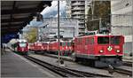 S1 1518 mit ABe 4/16 3102, Ge 4/4 I 610  Viamala , RE1244 mit Ge 4/4 II 632  Zizers  und Ge 6/6 II 705  Pontresina/Puntraschigna  in Landquart. (12.11.2019) 