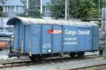 RhB - Gbk-v 5518 am 01.10.1990 in Chur - Gedeckter Gterwagen 2-achsig mit 1 offenen Plattform CARGO DOMIZIL - Baujahr 1911 - LOUV/RhB - Gewicht 7,64t - Zuladung 12,50t - LP 8,49m - zulssige