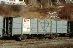 RhB - Fb 8519 am 07.02.1997 in Tiefencastel - Hochbordwagen mit Stahlaufbau 2-achsig mit 1 offenen Plattform - Baujahr 1913 - bernahme 21.12.1982 - Rast/RhB - Gewicht 7,86 - Zuladung 15,00t - LP