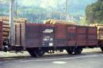 RhB - Ek 6222 am 09.05.1991 in Reichenau - Hochbordwagen 2-achsig mit 1 offenen Plattform - Baujahr 1906 - Staud - Gewicht 5,93t - Zuladung 12,50t - LP 7,84m - zulssige Geschwindigkeit Aufkleber 60 km/h - 2=09.04.1987 - Lebenslauf: ex L1 1062 - 1911 L1 6222 - 1969 Ek 6222 - 06/1997 Umbau zu Xk 9357 Schienentransportwagen.
