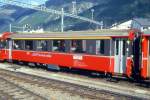 RhB - A 1261 am 31.08.1993 in Samedan - 1.Klasse Personenwagen fr Bernina-Express, verkrzter Einheitspersonenwagen Typ II - bernahme 07.07.1978 - FFA/SWP - Fahrzeuggewicht 15,00t - Sitzpltze 30 - LP 14,91m - zulssige Geschwindigkeit 90 km/h - 2=06.11.1988 - Logo RhB in italienisch. Hinweis: noch Griffstangen neben den Tren, Klassezahlen klein, hoher Anschriftenblock, dnne Betriebsnummern - Hinweis: gescanntes Dia
