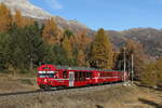 RhB BDt 1752 auf dem Weg nach Pontresina am 26. Oktober 2021 bei Punt Muragl.