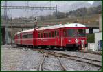 Pendelzug der RhB auf der Fahrt Richtung Zizers aus Gleis 3 in Untervaz.