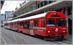 R1452 aus Arosa mit einem ABe 8/12 und Steuerwagen BDt1755 sind in Chur eingetroffen.