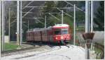 S1 1525 mit Steuerwagen 1716 auf dem umgebauten Dreischienengleis bei Chur West.