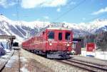 RhB PENDELZUG 331 von Samedan nach Pontresina am 07.03.1998 in Punt Muragl mit Triebwagen ABe 4/4 502 - B 2340 - AB 1514 - BDt 1723. Hinweis: 502er inzwischen Abbruch!
