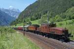 SBB HISTORIC: Sonderzug Ersfeld-Göschenen in Doppeltraktion mit Ce 6/8 ll 14253 (1919) und Be 4/7 12504 (1922) zwischen Erstfeld und Silenen am 7.