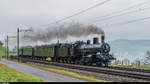 Letzte SBB-Historic-Dampffahrt im 2016! Nachdem die B 3/4 1367 in Luzern abgedreht wurde, zieht sie jetzt ihren Zug bei Immensee dem Zugersee entlang in Richtung Erstfeld.