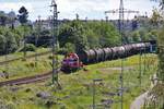 Hybrid Rangierlok SBB Cargo International Alstom H3 1002 035-6 in Offenbach Gbf 06.06.20 von einer Brücke aus fotografiert per Zoom