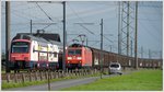 S2  mit 514 008 nach Ziegelbrücke kreuzt Redbull Ganzzug mit 185 091-6 zwischen Siebnen-Wangen und Schübelbach-Buttikon. (24.10.2016)