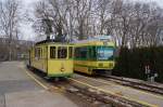 Sonderzug des Trammuseums Neuchtel bestehend aus dem Be 2/2 73 + dem C 1 anlsslich einer Zugskreuzung in Colombier am 10. Mrz 2013.

Foto: Walter Ruetsch