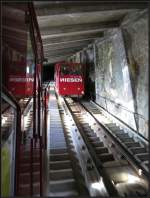 Niesen Standseilbahn im Berner Oberland, Kreuzungsstelle der oberen Sektion.