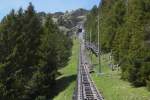 Blick auf das Trassee in der 2.Sektion mit max.68% Steigung.Oben zu sehen,der Tunnel der Kreuzungsstelle.28.05.15