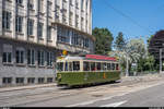 Betriebstag BERNMOBIL historique am 23. Juni 2019.<br>
Standardwagen Ce 4/4 107 am Kocherpark.