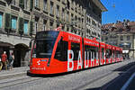 Be 6/8 Combino 654 mit der Bauhaus Werbung, auf der Linie 7, bedient am 09.07.2024 die Haltestelle Bärenplatz. Aufnahme Bern.