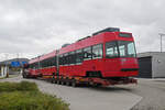 Am 12.11.2024 stehen die Vevey Trams 738 und 739 von Bernmobil verladen am Zoll in Rheinfelden und warten auf die Weiterfahrt nach Liwiw in der Ukraine.