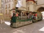 Bern - Dampftram G 3/3 12 mit Beiwagen C 31 in Zentrum von Bern im Pendledienst zischen der City Bern und dem neuen Tram Depot an der Bolligenstrasse aunlsslich eines Tages der ffen Tr am Sonntag