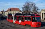 Bernmobil: Vevey-Tram Be 4/8 735 auf dem Helvetiaplatz am 18.