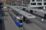 Be 4/8 259 im BTB Look zusammen mit dem Be 4/6 105 im BEB Look auf der Linie 11 halten an der provisorischen Endhaltestelle beim St. Johann Bahnhof. Die Aufnahme stammt vom 15.09.2014.