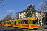 Be 4/8 215 zusammen mit dem Be 4/6 258 fahren während den Umleitungen anlässlich der Basler Fasnacht via Aeschenplatz Grosspeterstrasse nach Aesch.