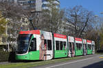 Be 6/8 Flexity 5012 mit der U-Abo Werbung, auf der Linie 3, fährt Richtung Haltestelle Aeschenplatz. Die Aufnahme stammt vom 29.03.2019.