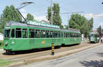 Basel BVB Tramlinie 15 (SWP/BBC Be 4/4 464 + FFA/SWP B 1441) Bruderholzallee (Hst. / Endst. Bruderholz) am 30. Juni 1987. - Scan eines Farbnegativs. Film: Kodak GB 200. Kamera: Minolta XG-1.