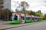 Während der Grossbaustelle am Bankverein, werden fast alle Linien umgeleitet oder verlängert. Am 07.10.2019 fährt der Be 6/8 Flexity 5012 mit der U-Abo Werbung, auf der Linie 15, bei der Haltestelle Grosspeterstrasse ein.