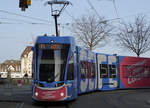 Die BVB kämpft am 24. Februar 2021 mit dem Be 6/8 Flexity 5004 gegen Corona, damit die Fasnacht 2022 wieder normal stattfinden kann.
Fotostandort neben den Geleisen, Bildausschnitt Fotoshop.
Foto: Walter Ruetsch