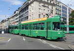 BVB - Be 4/4 500 + Beiwagen B 1486 + Be 4/4 502 unterwegs auf der Linie 6 in der Stadt Basel am 17.07.2023