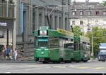 BVB - Be 4/4 501 + Be 4/4 495 unterwegs auf der Linie 16 in der Stadt Basel am 17.07.2023