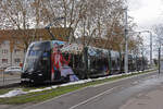 Be 6/8 Flexity 5006 mit der Zalando Werbung, auf der Linie 6, bedient am 25.11.2024 die Haltestelle Habermatten. Aufnahme Riehen.