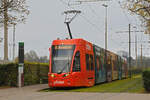 Be 6/8 Flexity 5010 mit der Werbung für das Möbelhaus Pfister, auf der Linie 8, bedient am 04.11.2024 die Haltestelle Bernerring. Aufnahme Basel.