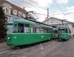 Am 13.02.2009 stehen der Be 4/4 413 und der Be 4/6 Düwag 648 auf dem Hof des Depots Dreispitz.