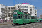 Be 4/4 498 zusammen mit dem B4S 1492, auf der Linie 16, verlässt am 07.03.2025 die Haltestelle Markthalle. Aufnahme Basel.