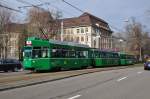 Dreiwagenzug auf der Linie 14 mit dem Be 4/4 494, dem B4S 1492 und dem B4 1474 am Fasnachts Dienstag auf der Linie 14 im Aeschengraben.